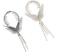 Zerodeko 2pcs Wing Ponytail Buckle Hair Clips with Tassel Pearl and Rhinestone Decoration Gold and Gun Black Hair Accessories for Women Suitable for