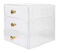 Zerodeko 3-layer Stackable Drawer Storage Box with Gold Handles, Desktop Organizer for Cosmetics, Jewelry, Hair Clips and Sundries, Multi-use Cosmetic Display Case for Home and Vanity