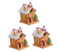 Zerodeko 3 Pcs Cake Decoration Ornaments Party Cake Ornament Xmas Cake Decor Light up Gingerbread House Decoration Christmas Log Cabin Ornament Christmas Village House Resin Decorate Led