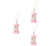 Zerodeko 3 Pcs Classic Christmas Decor Wooden Merry Go Round Hanging Ornament Pink Festive Xmas Tree Decoration