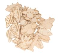 Zerodeko 32Pcs Outer Space Theme Wooden Cutouts DIY Craft Set with Rocket and Planet Shapes, Unfinished Wood Slices for Party Decoration and Home Decor