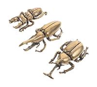 Zerodeko 3pcs Brass Beetle Figurines Vintage Insect Statues for Office Desktop Decor with Stable Flat Bottom Design