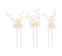 Zerodeko 3pcs Bridal Wedding Hair Pins Set Silver U-shape Pearl Flower Hair Clips for Bridesmaids and Women’s Formal Occasions