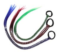 Zerodeko 3pcs Colorful Braided Ponytail Extensions Elastic Bands, Gradient Blue Red Green Long Hair Accessories for Women and, Creative Wrap Around Hair Decoration