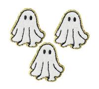 Zerodeko 3pcs Decorative Applique Patches Ghost Shaped White Embroidered Iron-on Shoe Patches with 3D Textured Effect Unique Halloween Design Washable Versatile DIY Use for Garment Repairs
