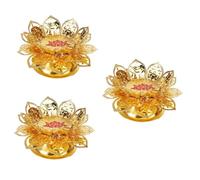 Zerodeko 3pcs Golden Lotus Shaped Religious Candle Holder Butter Lamp Base for Buddhist Worship Decorative Desktop Candleholder Providing Peaceful Ambiance and Tranquility for Home and