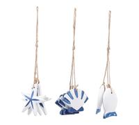 Zerodeko 3pcs Mediterranean Style Wooden Fish Pendants and Scallop Shaped Wall Decor for Seaside Bathroom Home Decoration Accents