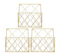 Zerodeko 3pcs Metal Wall Mounted Magazine Rack, Iron Hanging File Holder Newspaper Storage Organizer, Mesh Bookshelf Stand for Home Office Living Room (Golden)