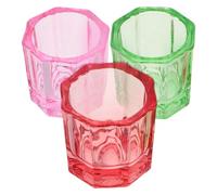 Zerodeko 3Pcs Octagonal Glass Dappen Dish Cups for Nail Art, Small Green Red Pink Nail Liquid Holder and Powder Jar Manicure Brush Washing Container