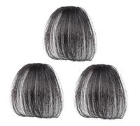 Zerodeko 3pcs Realistic False Air Bangs Hair Replacement for Women Natural Black Synthetic Wig Bangs Washable Reusable Lightweight Hairpiece for Heart Face Shapes for Weddings Parties and