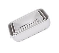 Zerodeko 3pcs Rectangular Kitchen Drain Basket Set Grey Plastic Fruit Vegetable Strainer Multifunctional Washing Basin with Hollow Design and Handles for Easy Cleaning and Drainage