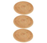 Zerodeko 3pcs round Brown Natural Rattan Woven Placemats Table Heat Insulated Mats Anti-scald Table Protection Mat for Families and Dessert Shops