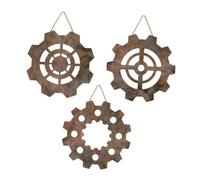Zerodeko 3pcs Rustic Wooden Gear Wall Decor Set Retro Farmhouse Hanging Signs for Home Bar Kitchen Office Lightweight Vintage Style Wall Art for Dining and Commercial Spaces
