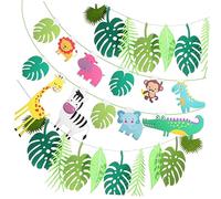 Zerodeko 4 Pcs Tropical Leaf and Cartoon Animal Banners Reusable Felt and Party Garland Decorations for Bedroom Living Room Schools Stores Juice Bars Vibrant Hanging Buntings