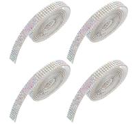 Zerodeko 4 Rolls Self-Adhesive Ab Color Rhinestone Ribbon Strips, 4 Rows 0.9cm Wide, DIY Bling Embellishment Tape for Wrapping, Clothing, Jewelry Making and Crafts