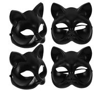 Zerodeko 4pcs Black Cat for Halloween Costume Party, Plastic DIY Half Face Mask Comfortable Fit and Unique Design, Suitable for Theater Performances and Ages