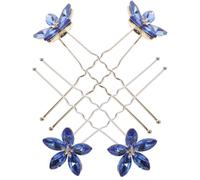 Zerodeko 4pcs Blue Rhinestone U Shaped Hair Bobby Pins Alloy Hair Accessories for Women Functional and Easy to Wear, for Formal Occasions and Parties