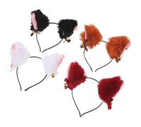 Zerodeko 4pcs Faux Fur Fox Ears Headband with Jingle Bells Plush Animal Cosplay Hairband in Black White Lightweight Comfortable Party Costume Accessory for Halloween Christmas Birthday