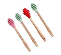 Zerodeko 4pcs Food Grade Silicone Honey Dippers Heat and Cold Resistant Honey Stirring Sticks Non Toxic Kitchen Mixing Rods in Pink Green and Red
