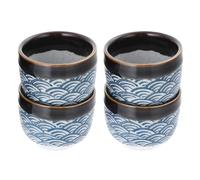 Zerodeko 4pcs Japanese Ceramic Sake Cup Set 35ml Hand-Painted Blue Wave Porcelain Rice Wine Cups for Home Dining and Traditional Sake Drinking