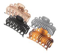 Zerodeko 4pcs Large Leopard Print Hair Claws Set for Women, Mixed Glossy Blue Gray, Matte Amber, Brown, Frosted Black Hair Barrettes Strong Hold Ponytail Grippers for Everyday Styling