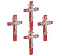 Zerodeko 4pcs Red Wooden Cross Hairpins with Handcrafted Flower Vine and Rivet Accents, Non-slip Hold and Firm Grip Hair Accessories for Wedding and Homecoming, Vintage Gothic Style