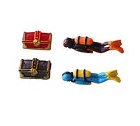 Zerodeko 4pcs Resin Art Crafts Diver Models Treasure Boxes Set for Aquarium Decoration Creative Micro Landscape Adornment for Fish Tanks Home Nursery Decor Underwater Scene