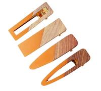 Zerodeko 4pcs Retro Acrylic and Wood Hair Clip Set, Orange Simple Hairpins Barrette for Women and Girls, Vintage Waterdrop and Square Bobby Pins for Hair Styling