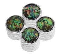 Zerodeko 4pcs Silver Metal Electric Guitar Knobs with Abalone Shell Inlay, Volume and Tone Control Replacement for Electric Bass Guitar, Aluminum Alloy Potentiometer Knobs Compatible with