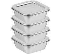 Zerodeko 4Pcs Stainless Steel Food Storage Containers with Lids Square Sample Boxes for School Canteen Food Safety Testing and Lunch Storage 5 Inch Metal Boxes