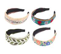 Zerodeko 4pcs Wide Embroidered Hairbands for Women Broad Headband with Floral and Leaf Designs Comfortable Knot Hair Accessories for Teens Elegant Daily and Party Wear