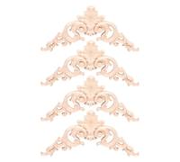 Zerodeko 4pcs Wood Onlay Carved Corner Applique for Door and Cabinet Decoration, Unpainted Solid Wood Material, Easy to Spray Paint, for Decorating Cabinets and Walls, Natural Yellow Finish