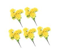 Zerodeko 5pcs Artificial Silk Marigold Flower Bouquets Heads Yellow Faux Chrysanthemum for Cemetery Grave Decorations Odorless Memorial Floral Arrangements for Memorial Day and Home Decor