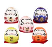 Zerodeko 5PCS Ceramic Dharma Egg - Cartoon Car Dashboard Decor Japanese Doll Mini Japanese Traditional Doll Porcelain Mini Zen Ceramics