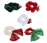 Zerodeko 5pcs Christmas Hair Scrunchies Elastic Bell and Bow Ponytail Holders Xmas Hair Bands for Girls Winter Party Styling