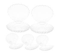 Zerodeko 5pcs Clear Seashell Candy Boxes with Glitter Trays Reusable Plastic Jewelry Holders for Mermaid Party Wedding Favors and Packaging