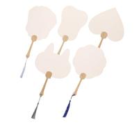 Zerodeko 5pcs DIY Blank Paper Handheld Fans Set for Painting, Chinese Palace Style Hand Fan with Mini White Cat Ear, Heart, Crown, Banana Leaf Eight-Petal Designs, Craft Supplies for Art