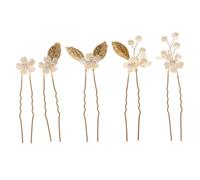 Zerodeko 5Pcs Gold Clover Four-Leaf Flower Wedding Hairpins Set, U-Shaped Bridal Hair Accessories for Women, Handmade Party Hair Forks for Bride and