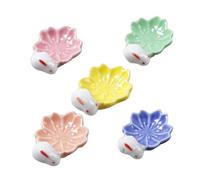 Zerodeko 5Pcs Multi-Color Cherry Blossom Ceramic Chopsticks Holder for Home Tableware Floral Design Chopstick Rest to Prevent Rolling Practical Kitchen Accessories and Decorative Ornament