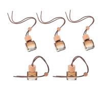 Zerodeko 5pcs Refillable Hanging Car Air Freshener Diffuser Bottles with Glass and Wood Material, Small round Cap Design, Suitable for Car Mirror and Travel, Stylish Aromatherapy Ornament