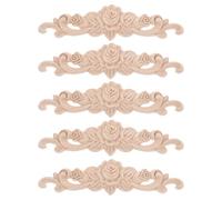 Zerodeko 5pcs Wooden Rose Carved Onlays Set with Lifelike Patterns, Classic European Style, Simple Adhesion for Home Decorations and Furniture Embellishments
