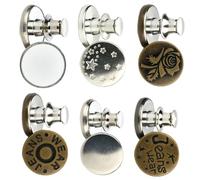Zerodeko 6pcs Alloy Detachable Snap Buttons for Jeans Waist Tightener, Versatile Instant Fit Buckles to Reduce Pants Waist, Easy Clip No Sew Needed, Assorted Colour, Mixed Assorted Style