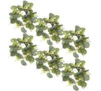 Zerodeko 6pcs Artificial Eucalyptus Candle Wreaths Rings with Realistic Texture Plastic Material, Lightweight Layout Hanging Decoration for Door and Window Home Decor