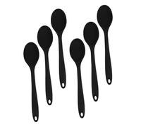 Zerodeko 6pcs Black Silicone Serving Spoons Nonstick Kitchen Utensils for Soup Salad Noodles Multifunctional Cooking Spoons Heat Resistant Ergonomic Grip