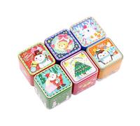 Zerodeko 6pcs Square Tinplate Iron Boxes Adorable Christmas Candy Jar Xmas Cookie Boxes for Baking Snacks Random Style