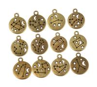 Zerodeko 72pcs Zodiac Alloy Charms Bulk Lightweight Hollow Round Pendants for DIY Jewelry Making Rustproof Metal Charms for Earrings Necklaces Bracelets Crafting