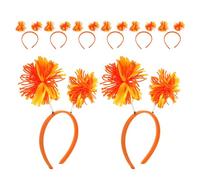 Zerodeko 8pcs Orange Pom Pom Headbands Soft Cute Party Hair Accessories for Women Comfortable Elastic Hairbands with Fluffy Pompoms for Cosplay Birthdays Celebrations and Bachelorette