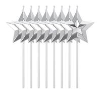 Zerodeko 8pcs Silver Star Shape Birthday Cake Top Decorations 3D Paraffin and Abs Candles with Smooth Delicate Appearance, Burning Without Bright Smoke, for Outdoor Parties and Weddings