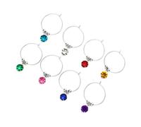 Zerodeko 8pcs Wine Glass Hanging Ring Steel Markers for Restaurant Hotel | Convenient Open-close Design, Decorative Tags for Glassware, Colorful Diamond Style Random Color