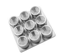 Zerodeko 9pcs Stainless Steel Seasoning Jars Spice Storage Tins with Viewing Window Silver Magnetic Condiment Containers with Base for Kitchen and Outdoor Bbq Grill